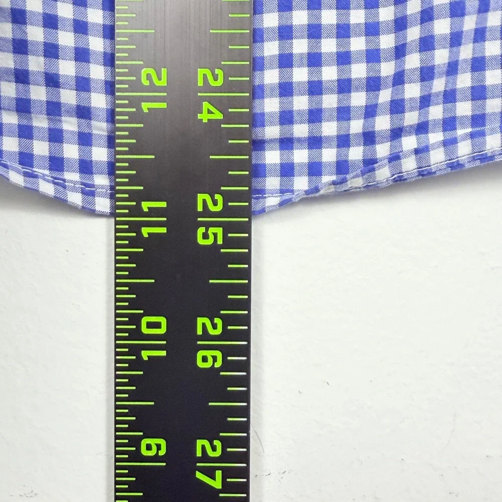 Ralph Lauren Button Down Boys L 14-16 Blue Gingham Natural Stretch Preppy Pony